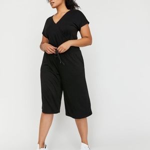 Black Surplice Short Sleeve Romper